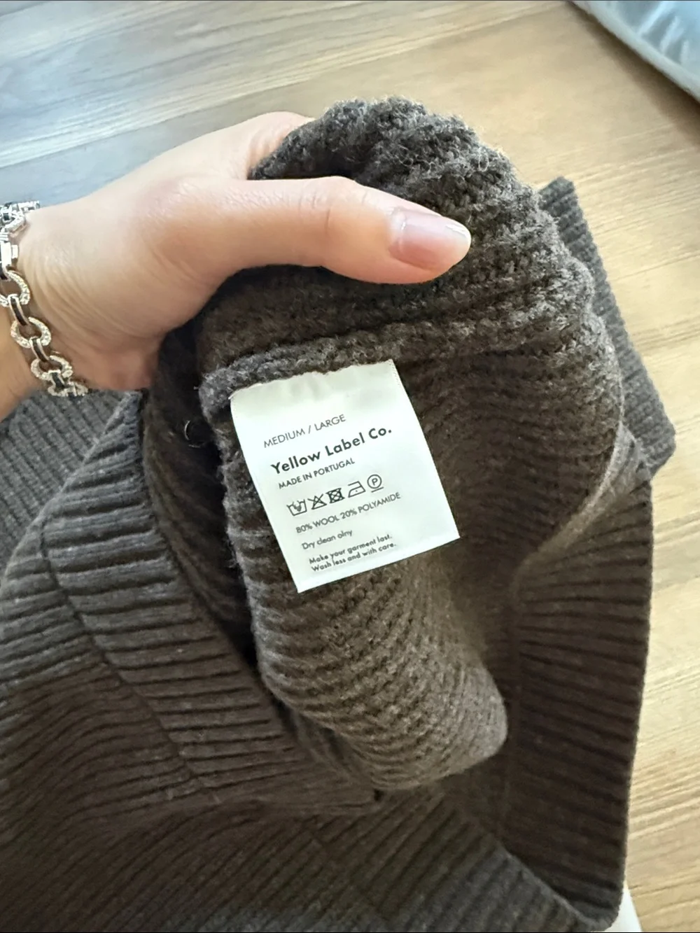 NWT YELLOW LABEL CO Wool le chunky knit sweater in chocolate size M/L
